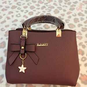 Brown Handbag with Bow Accent